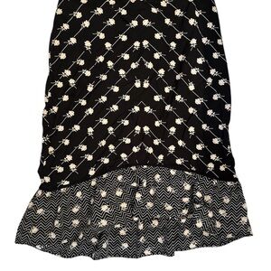 LOFT Black and White Ruffled Trumpet floral Midi Skirt